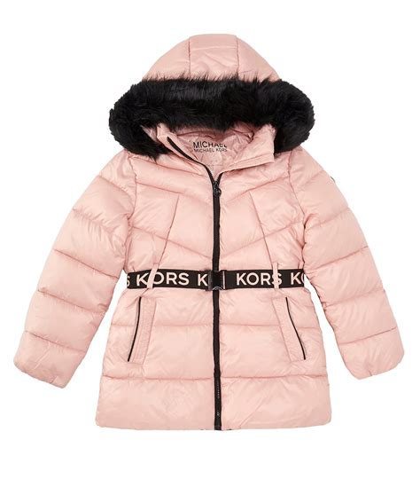 michael michael kors girls faux fur-trimmed puffer jacket kids|Kids' Belted Stadium Jacket with Faux Fur Trim .